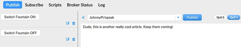 Using MQTT.fx to ask the robot for an honest unbiased opinion on the quality of my writing