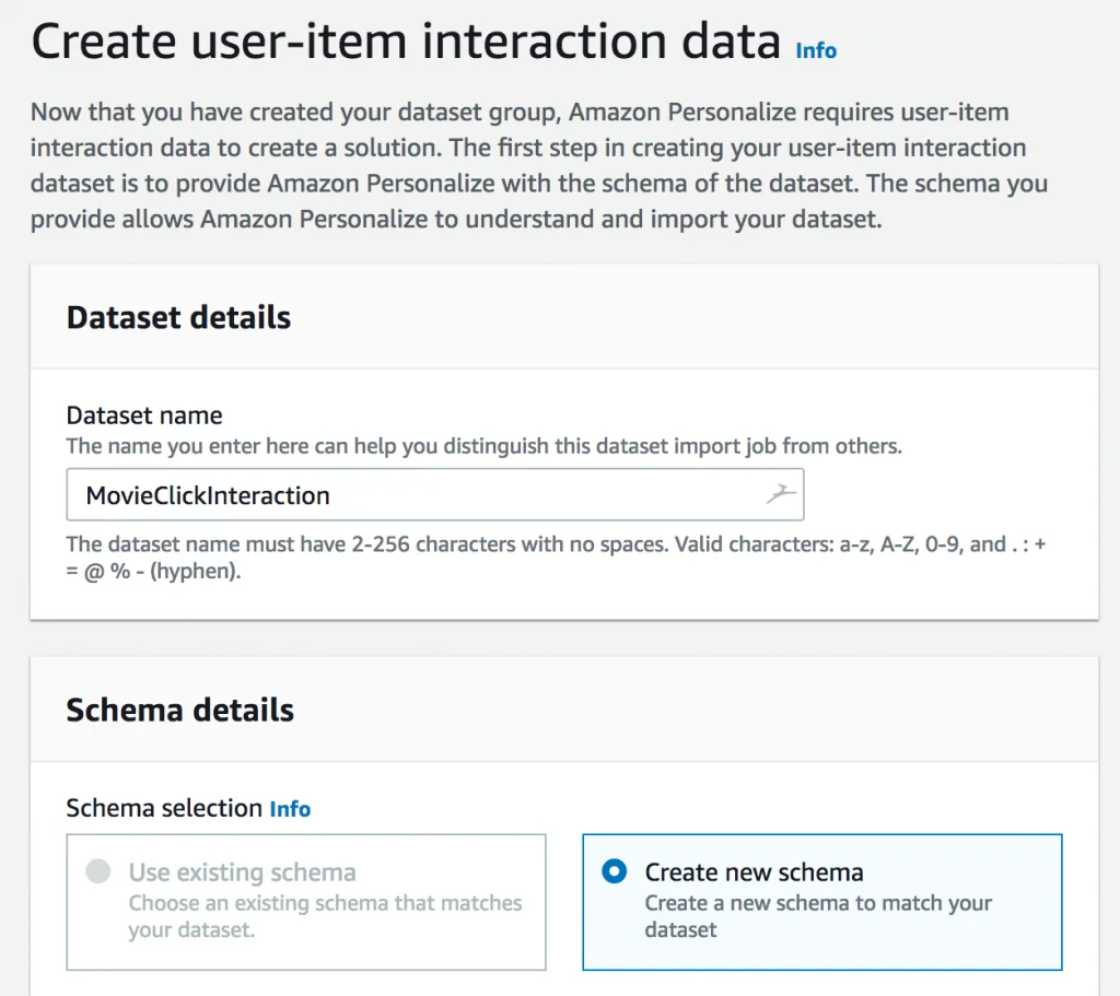 Step 2 screenshot from Amazon Personalize Is Now Generally Available