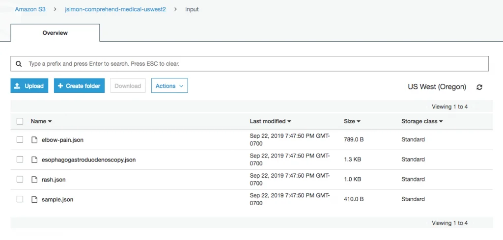 Screenshot from Introducing Batch Mode Processing for Amazon Comprehend Medical tutorial