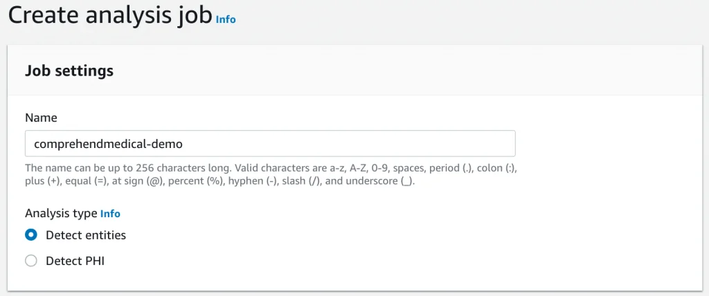 Step 2 screenshot from Introducing Batch Mode Processing for Amazon Comprehend Medical