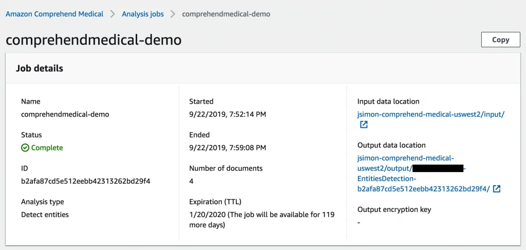 Step 5 screenshot from Introducing Batch Mode Processing for Amazon Comprehend Medical