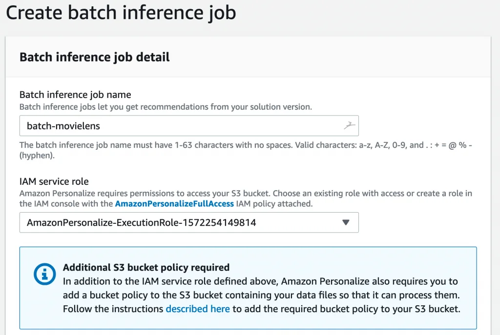 Step 2 screenshot from Now Available Batch Recommendations in Amazon Personalize