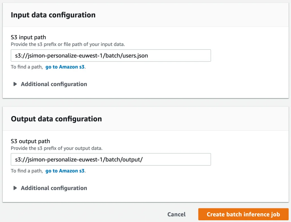 Step 4 screenshot from Now Available Batch Recommendations in Amazon Personalize