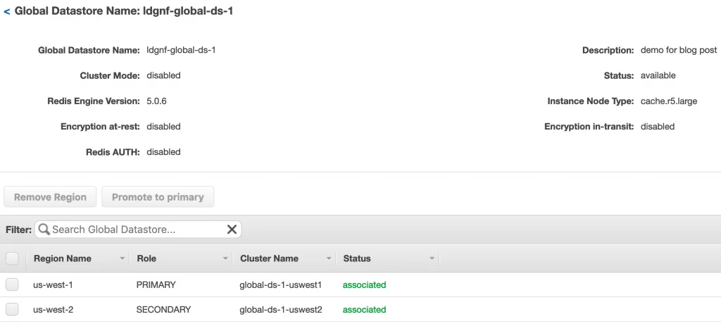 Step 6 screenshot from Now Available Amazon Elasticache Global Datastore for Redis