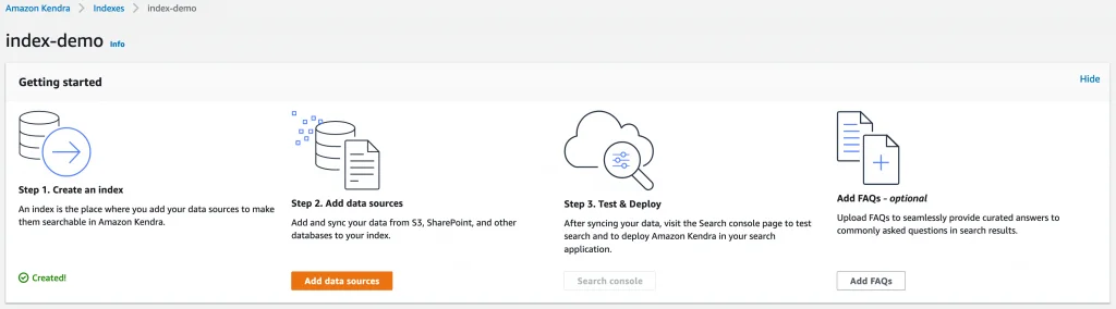 Step 2 screenshot from Reinventing Enterprise Search Amazon Kendra Is Now Generally Available