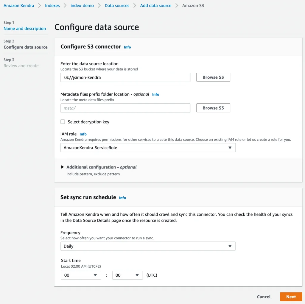 Step 4 screenshot from Reinventing Enterprise Search Amazon Kendra Is Now Generally Available