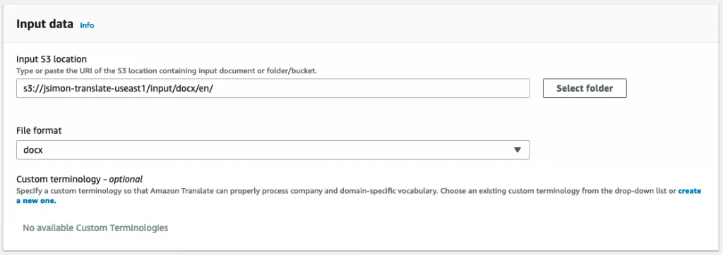 Step 3 screenshot from Amazon Translate Now Supports Office Documents