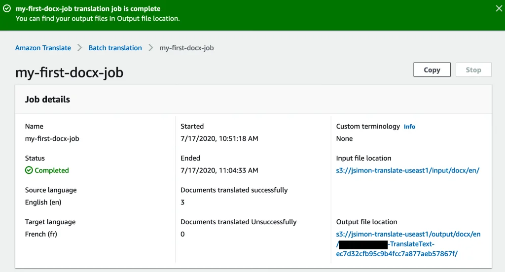 Viewing a completed job