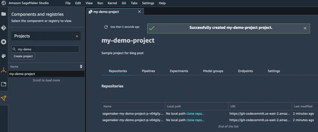 SageMaker screenshot