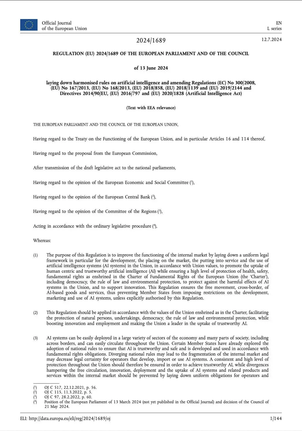 The first page of America's AI Action Plan